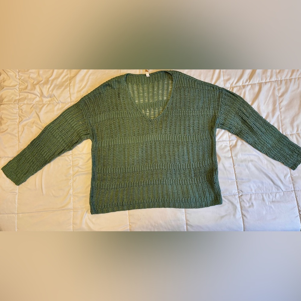 Wishlist Olive Green Open-Knit V-Neck Sweater